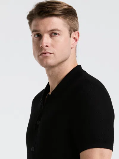 Perry Ellis Men's Mesh Button Front Polo Sweater In Black