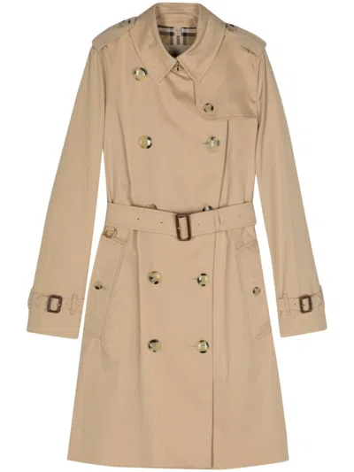 Burberry Streamlined Trench With Back Slit And Waist Belt In Brown