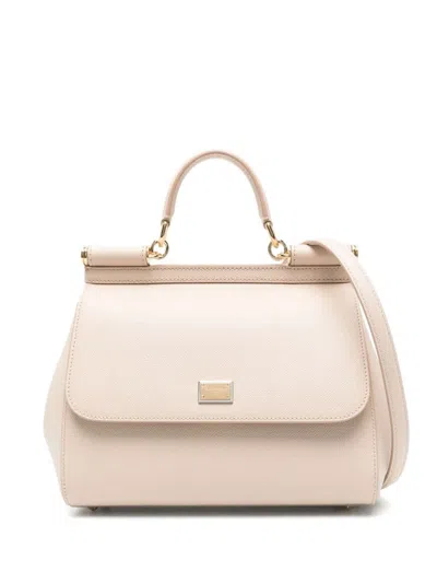 Dolce & Gabbana Large Sicily Top Handle Bag In Dauphine Leather In Pink
