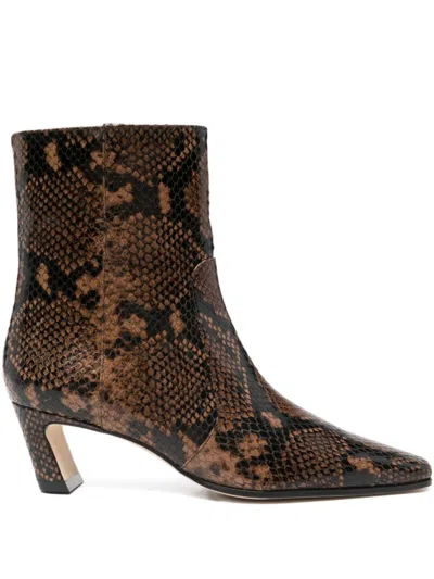 Stuart Weitzman Stassi 50 Snake-effect Leather Ankle Boots In Brown