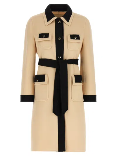 Valentino Ivory Black Single-breasted Coat In Neutral