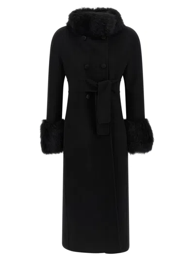 Valentino Garavani Double-breasted Virgin Wool And Cashmere Coat With Shearling Inserts In Black