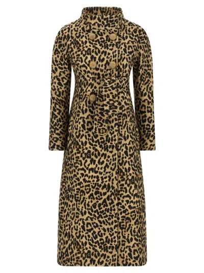 Valentino Leopard Print Double Breasted Coat With Belt In Animal Print