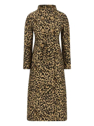 Valentino Leopard Print Double Breasted Coat With Belt In Animal Print