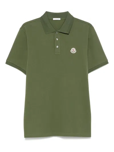 Moncler Embroidered Logo Cotton Piquet Polo Shirt In Green