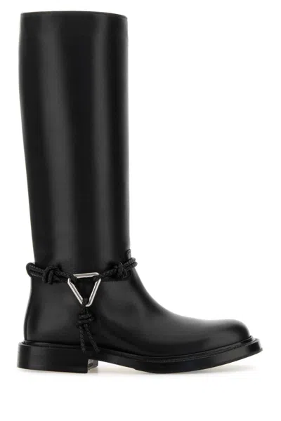 Bottega Veneta Knee High Boot Braided Strap Detail In Black