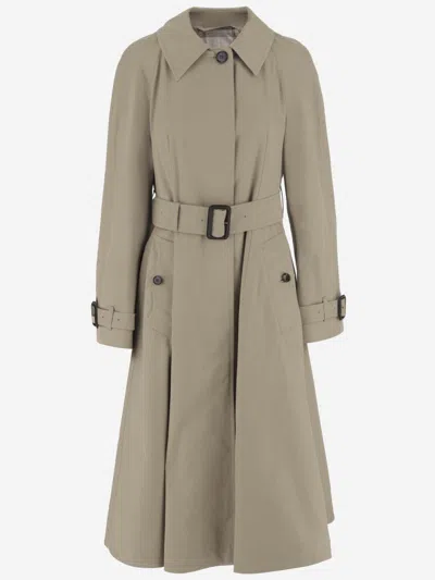 Burberry Cotton Trench Coat Adjustable Waistband In Green