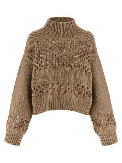 Brunello Cucinelli Drop Sequin Sweater Sweaters And Cardigans Beige In Green