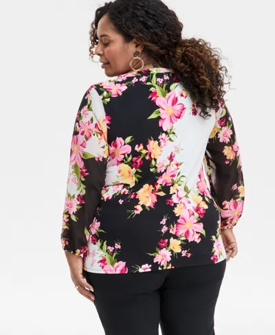 Jm Collection Plus Size Printed Embellished Top, Exclusively At Macy's In Pink