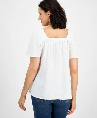 Style & Co Plus Size Square-neck Short-sleeve Top, Exclusively At Macy's In White