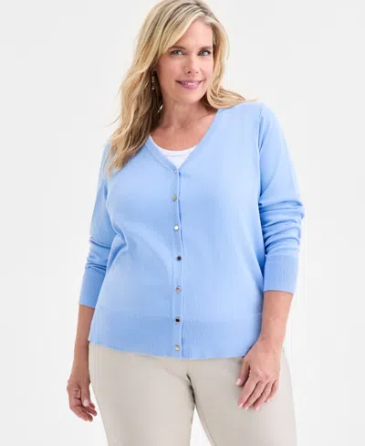 Macy's Jm Collection Plus Size V-neck Button-front Cardigan,  Exclusive In Blue