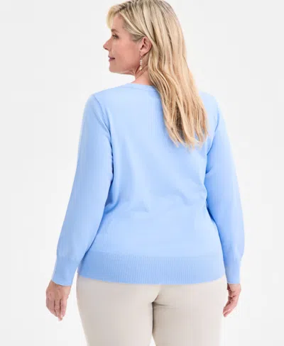 Macy's Jm Collection Plus Size V-neck Button-front Cardigan,  Exclusive In Blue