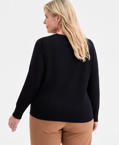 Macy's Jm Collection Plus Size V-neck Button-front Cardigan,  Exclusive In Black