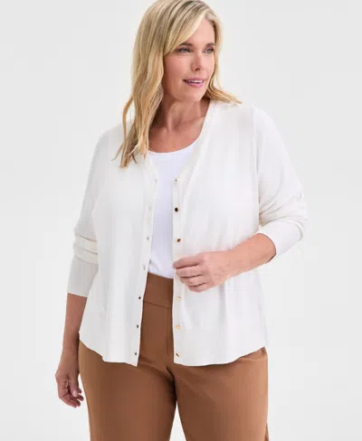 Macy's Jm Collection Plus Size V-neck Button-front Cardigan,  Exclusive In Neutral