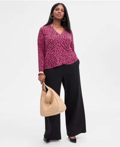 Inc International Concepts Plus Size Printed Surplice-neck Top, Macy's Exclusive In Multi