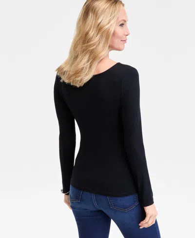 Inc International Concepts Women's Shirred-front Long-sleeve Top, Macy's Exclusive In Black