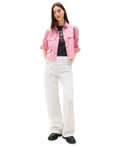 Tommy Jeans Women's Mia Mid-rise Relaxed Straight-leg Carpenter Jeans In White