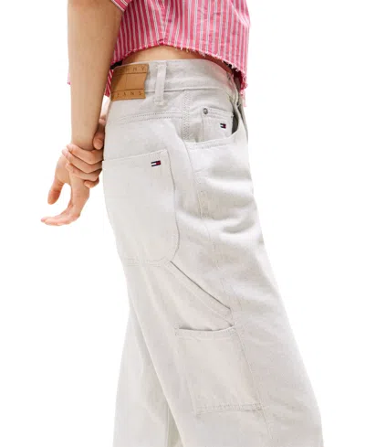 Tommy Jeans Women's Mia Mid-rise Relaxed Straight-leg Carpenter Jeans In White