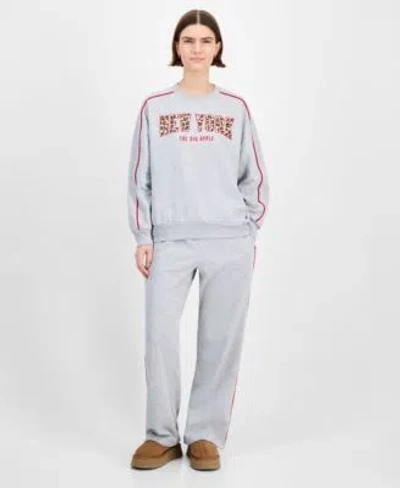 Rebellious One Juniors Big Apple Crewneck Sweatshirt Piped Sweatpants In Gray