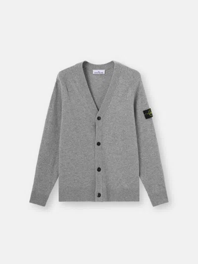 Stone Island Cardigan With Reverse Stitch Details And Button Fastening In Gray