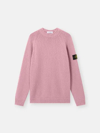 Stone Island Classic Knit Blue Sweater With Ribbed Detailing In Pink