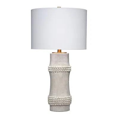 Hivvago Lemy 28 Inch Table Lamp, Round Linen Drum Shade, Dotted White Base In Gray