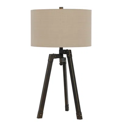 Hivvago Metal Tripod Base Table Lamp With Fabric Drum Shade, Bronze And Beige In Brown