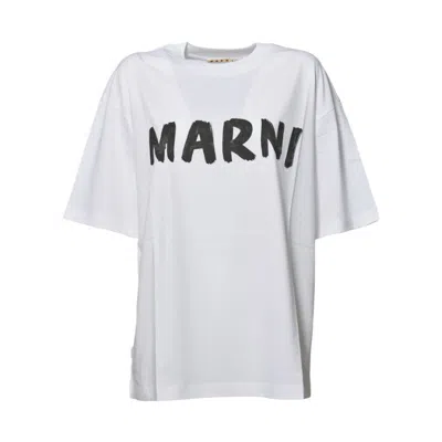 Marni White Organic Cotton T-shirt With Logo In White
