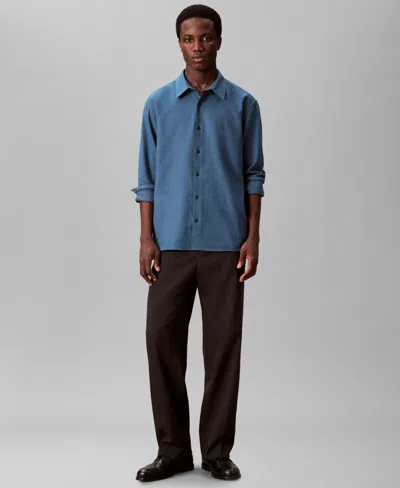 Calvin Klein Men's Melange Flannel Relaxed Button-down Shirt In Blue