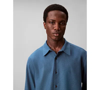 Calvin Klein Men's Melange Flannel Relaxed Button-down Shirt In Blue