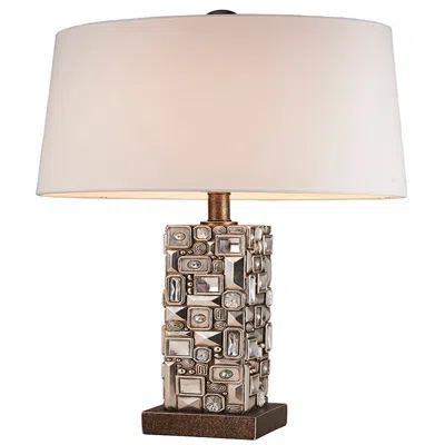 Hivvago Table Lamp With Abstract Mirror Block Base, Bronze In Brown