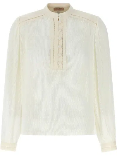 Twinset Textured Georgette Blouse With High Neckline In White
