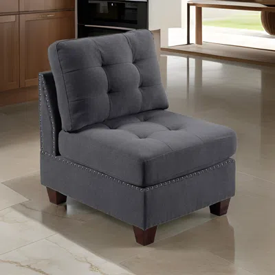 Hivvago Lemy 32 Inch Modular Armless Sofa Chair, Tufted Gray Upholstery, Solid Wood