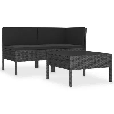 Hivvago 3pc Outdoor Lounge Set, Coffee Table And Loveseat Black Poly Rattan
