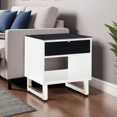 Hivvago Tonny Side End Table, Drawer And Shelf, Black Glass, White, 22 ...