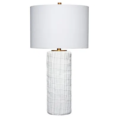 Hivvago Mena 28 Inch Table Lamp, Round Drum Shade, Grid Pattern White Base