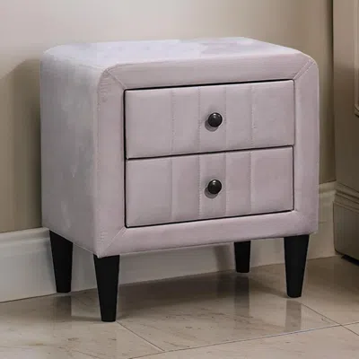 Hivvago Rheo Nightstand, 2 Drawers, 22 Inch Upholstered In Light Pink Velvet