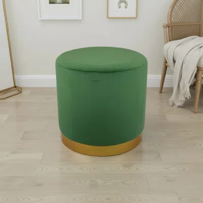 Hivvago Mindy Ottoman, Light Green Velvet And Gold Metal Base, Round 19 Inch