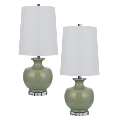 Hivvago Kela 28 Inch Table Lamp Set Of 2, Green Ceramic Pot Base, White Shade