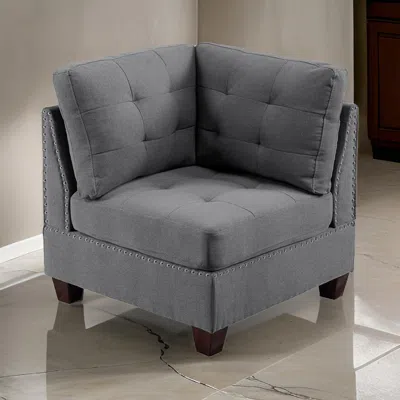 Hivvago Lemy 32 Inch Modular Corner Sofa Chair, Tufted Gray Upholstery, Solid Wood