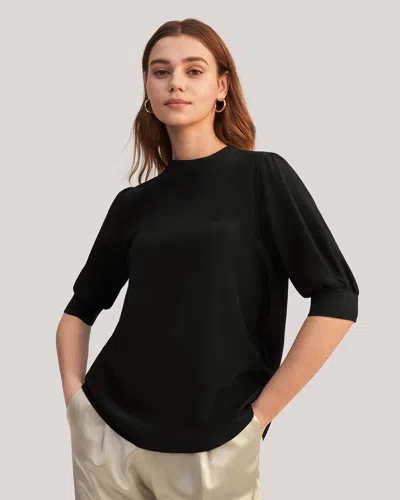 Lilysilk Elegant Casual Silk Tee With Rib Cuff For Women In Black