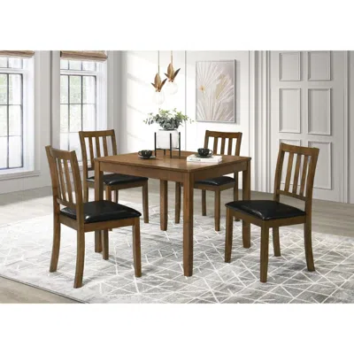 Hivvago Panos 5pc Dining Table Set With 4 Chairs, Brown, Black Faux Leather