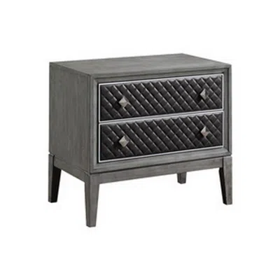 Hivvago Stacy 29 Inch Nightstand, 2 Faux Leather Upholstered Drawers, Gray Wood
