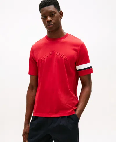 Tommy Hilfiger Signature Stripe Sleeve T In Red