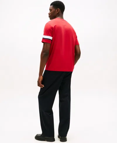 Tommy Hilfiger Signature Stripe Sleeve T In Red