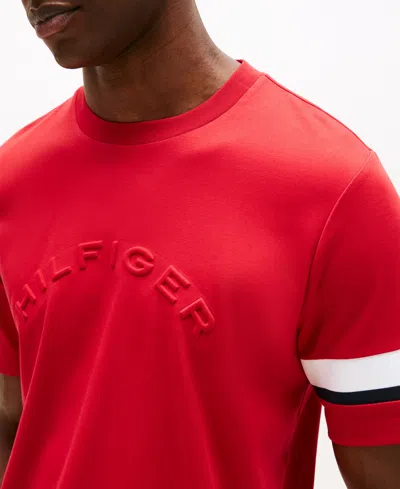 Tommy Hilfiger Signature Stripe Sleeve T In Red