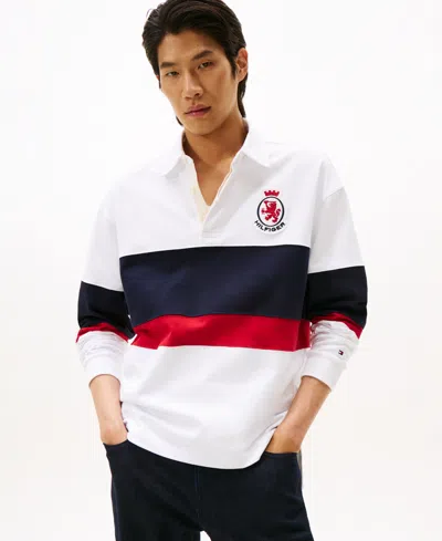 Tommy Hilfiger Relaxed Crest Logo Chest Stripe Rugby In White