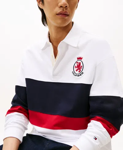 Tommy Hilfiger Relaxed Crest Logo Chest Stripe Rugby In White