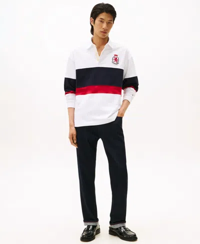 Tommy Hilfiger Relaxed Crest Logo Chest Stripe Rugby In White