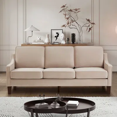 Streamdale Furniture Streamdale Velvet 3-seat Sofa With Wood Legs, Taupe